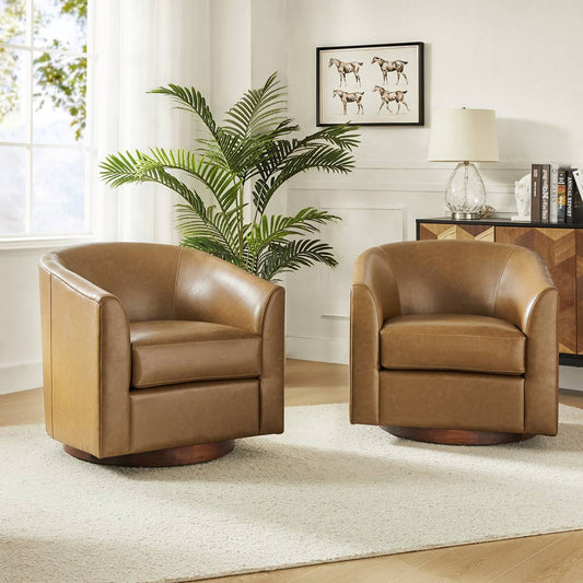 Vegan Leather Swivel Barrel Chair  Leather Type