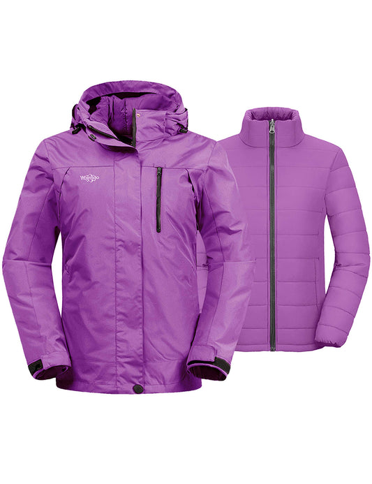 Womens Windproof 3 In 1 Ski Jacket Warm Winter Waterproof Coat Hooded