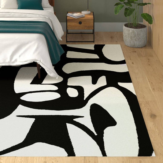 Abstract White/Black Area Rug  Rug