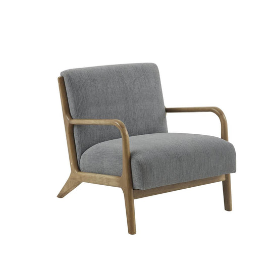 Upholstered Chair  Fabric: Blue Linen Blend, Leg Color: Walnut