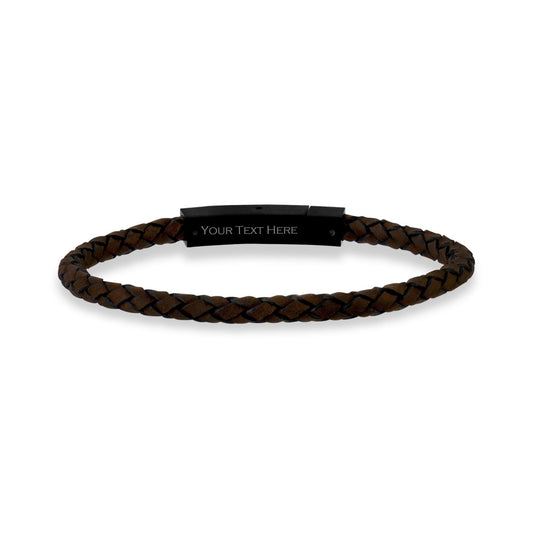 Thin Black Leather Bracelet With Black Clasp For Mens