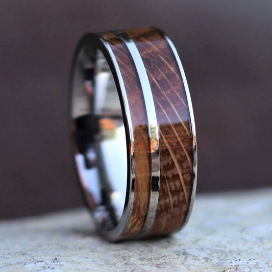 Titanium 6-8mm Whiskey Barrel Mens Ring – Beautiful Design