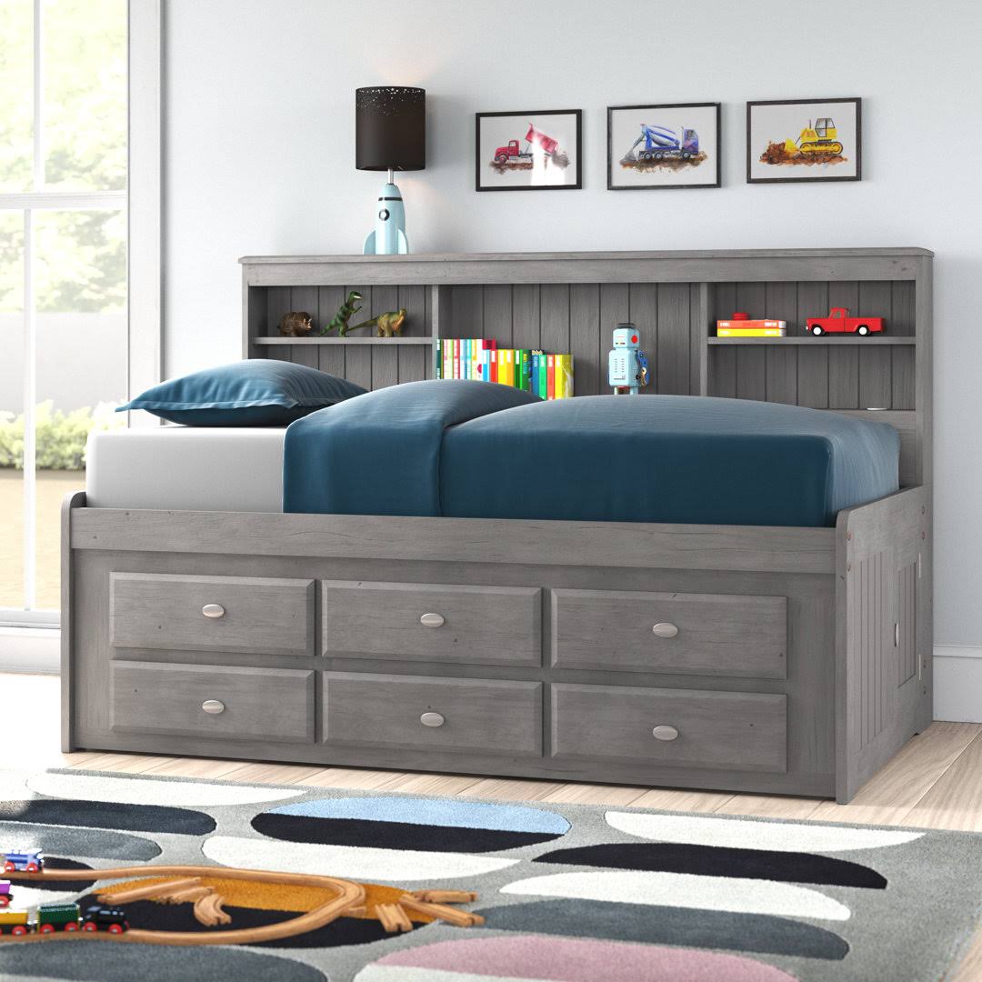 6 Drawer Solid Wood Bed With Bookcase