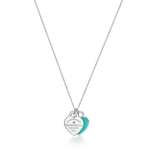 To Tiffany Blue Double Heart Tag Pendant In Silver With A Diamond