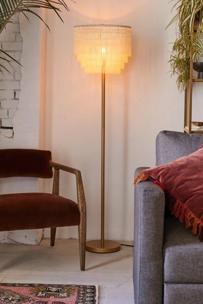 Tiered Fringe Floor Lamp In Cream At