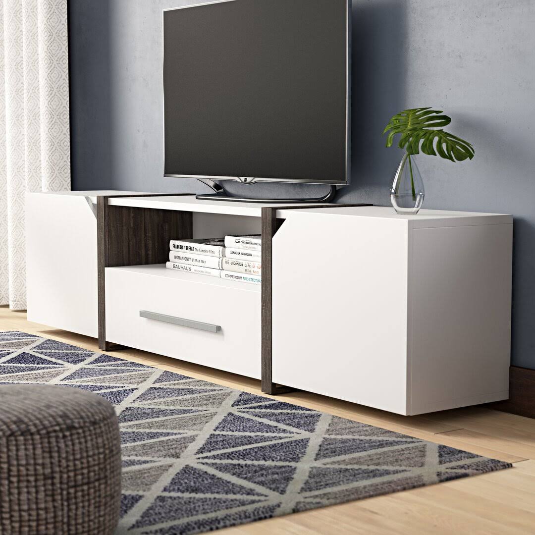 Tv Stand For Tvs Up To 88 Orren Ellis Color: White/Dark Gray