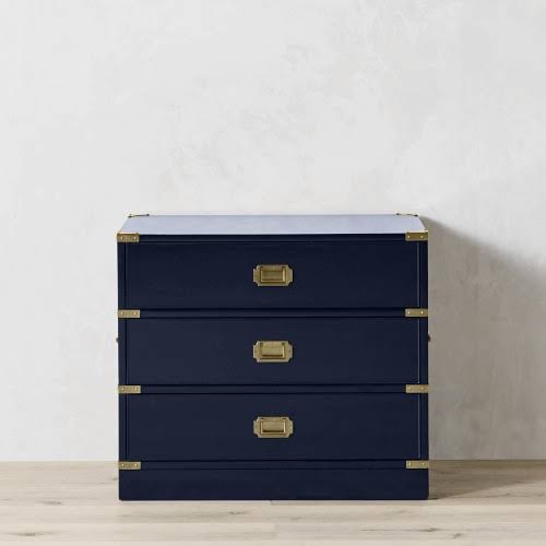 3 Drawer Nightstand, Navy Lacquer, Antique Brass |