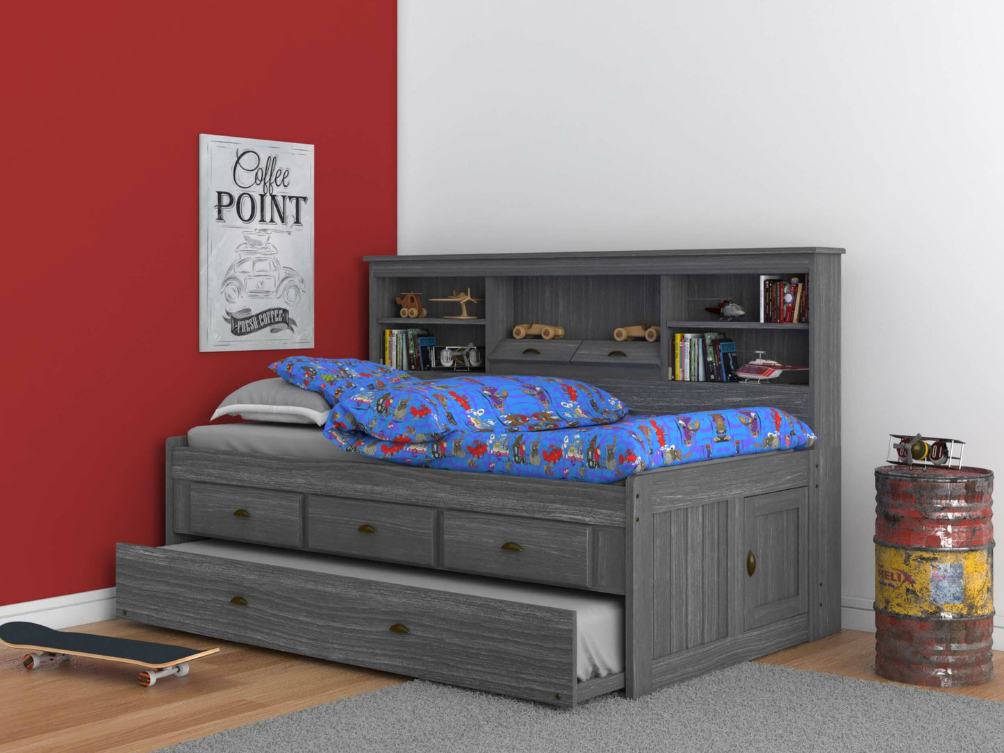 Trundle And Bookcase  Bed Frame