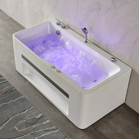 Acrylic Rectangular  Water Massage Bathtub Chromatherapy Led