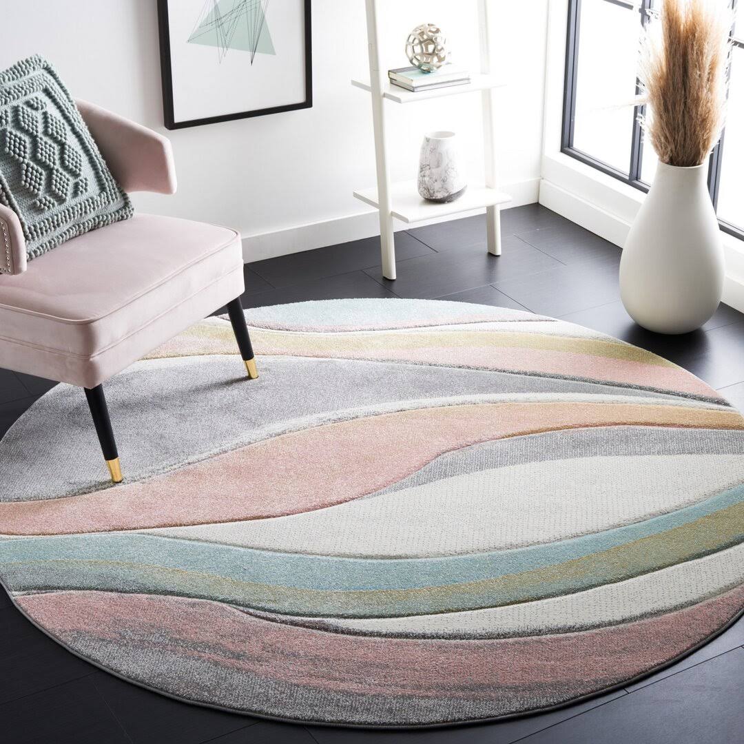 Abstract Gray/Pink/Cream Hues Area Rug  Rug