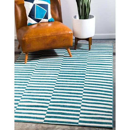 Striped Teal/Cream Area Rug  Rug