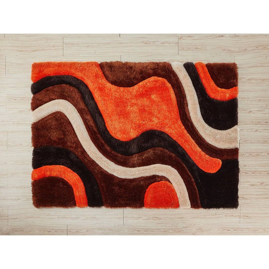 Abstract Handmade Shag Orange/Brown Area Rug Orren Ellis Rug