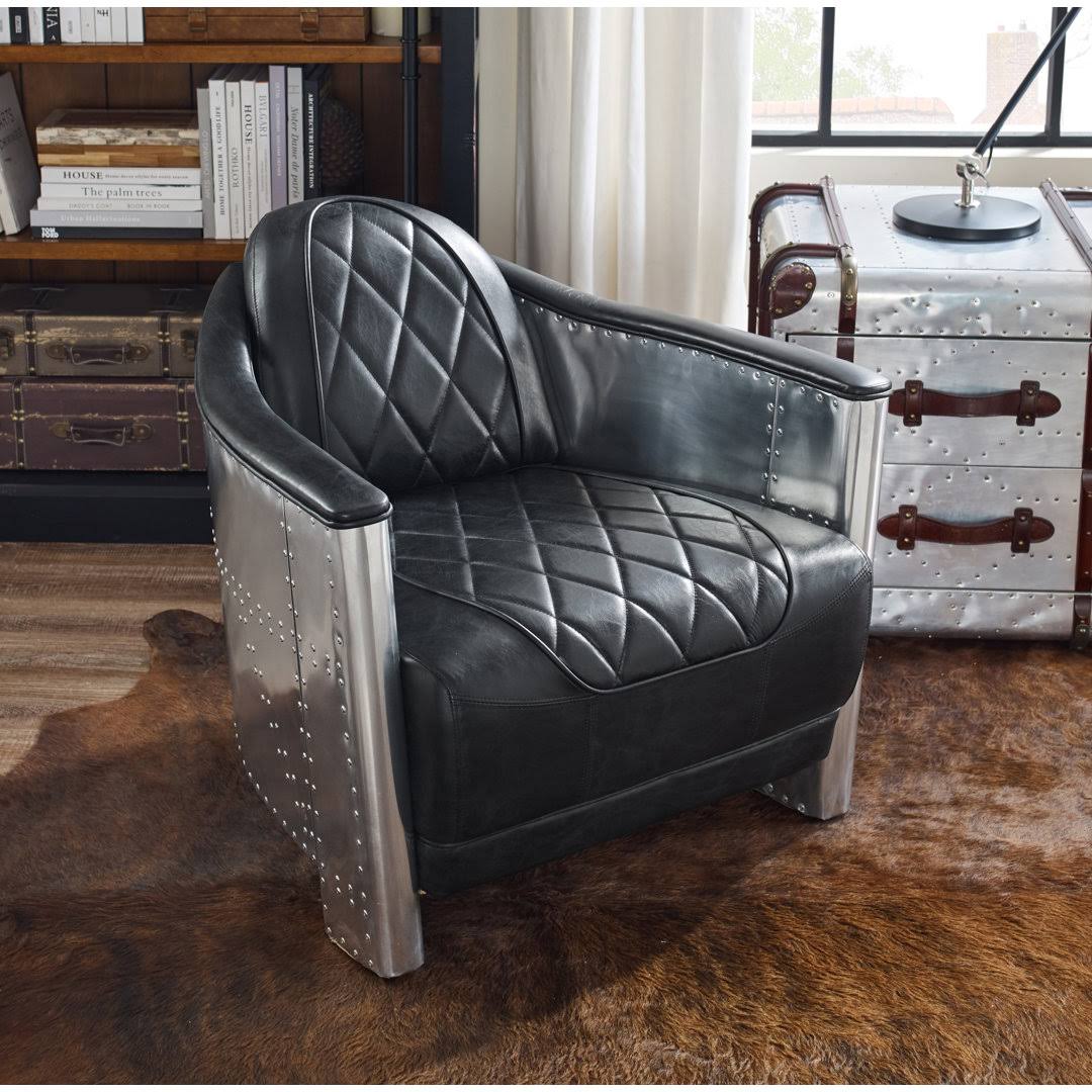 Tufted Genuine Leather Accent Armchair  Fabric